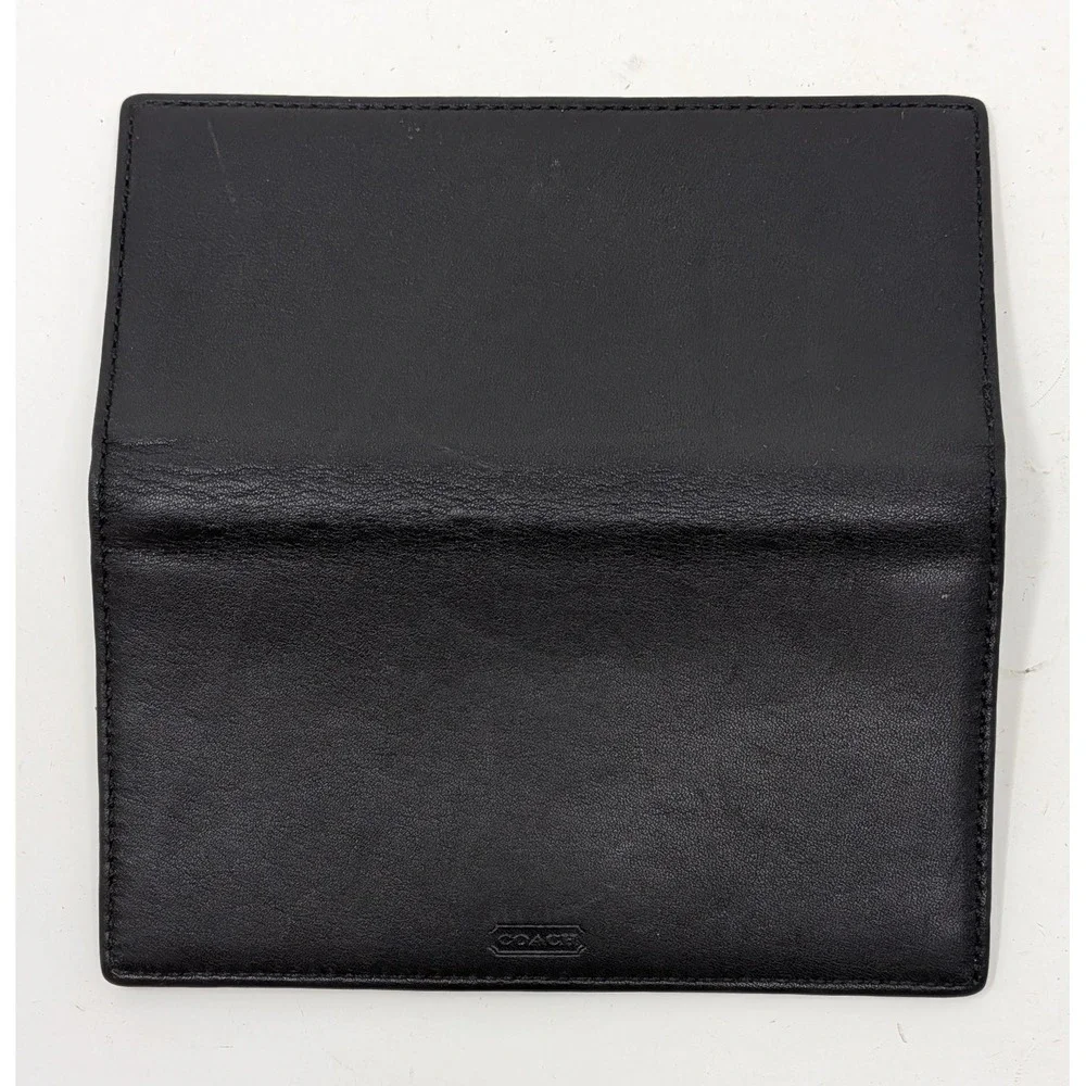 Coach Checkbook Cover Wallet Bi-Fold Soft Leather Pen Holder Black